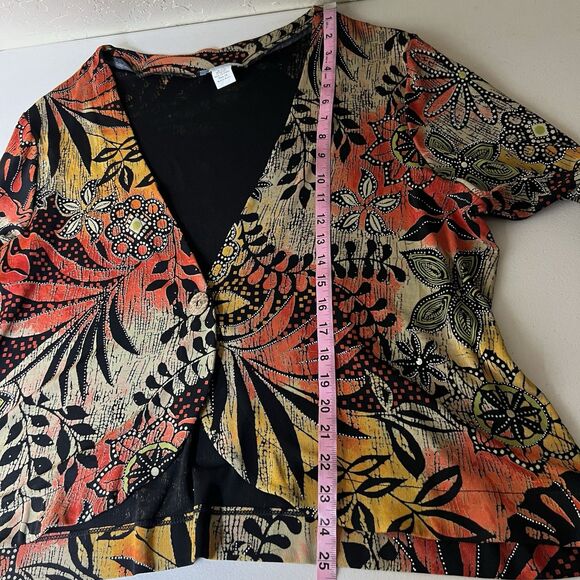 Half Moon Bay Cardigan Womenx 2X Multicolor Tropical Floral Print Slinky Art - Picture 4 of 10